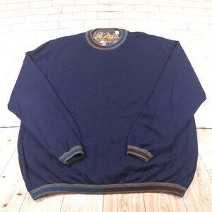 Robert Graham Sweater 100% Wool Mens Size 2XL Classic Fit‎ Blue Pullover Jumper